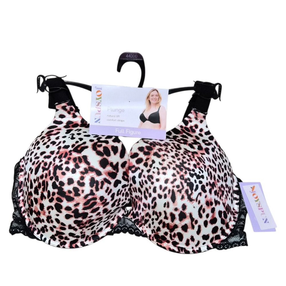 NWT Joyspun Underwire Plunge Bra Plus Size Full Figure Leopard Print 40DDD-46DDD